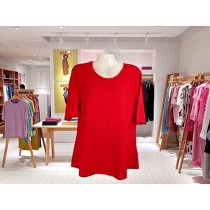 Talbots Women's RED Knit Sweater Peplum Look Pullover Short Sleeve Size Medium